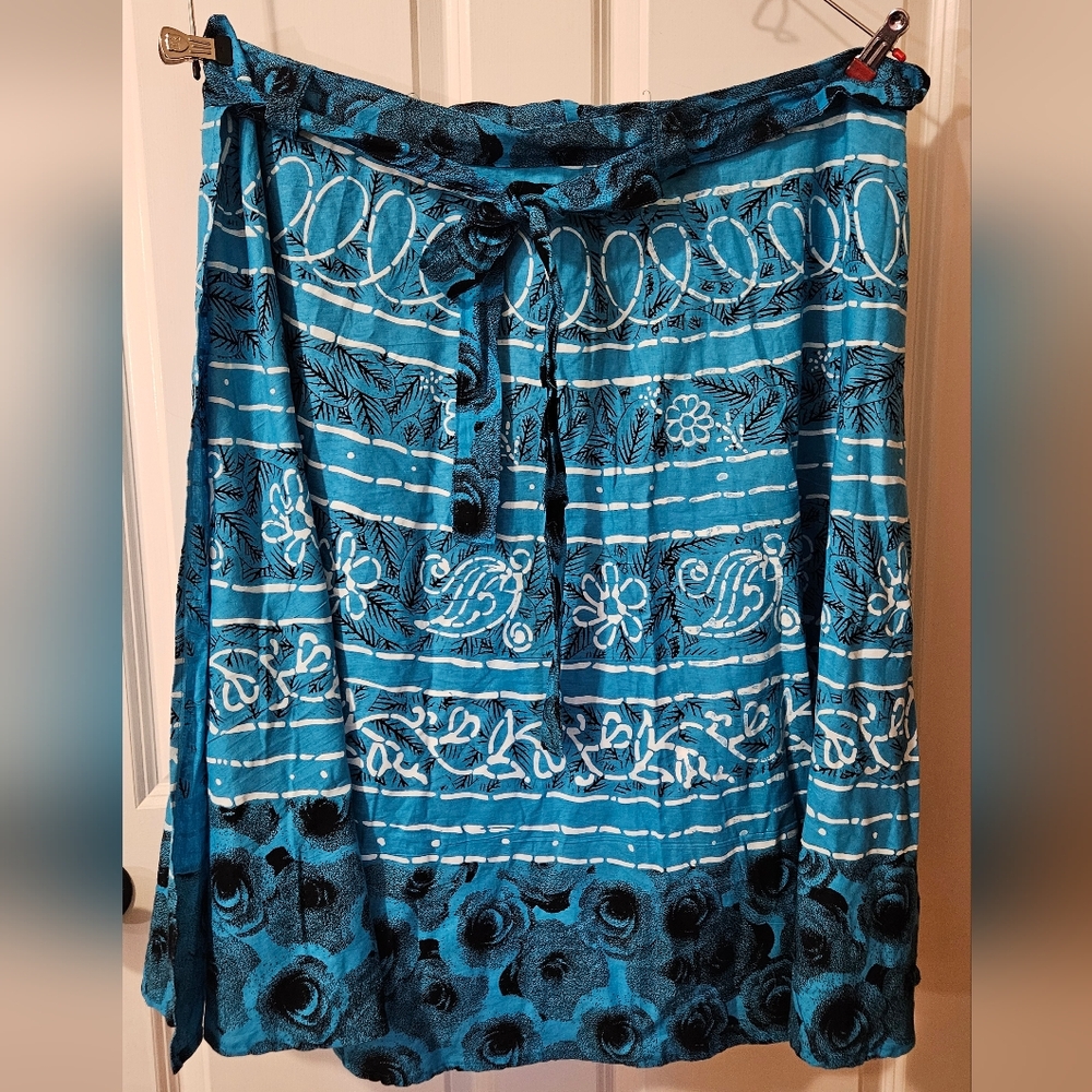 The Little Bazaar 100% Cotton Wraparound Skirt - Turquoise - Fits XXL to 4X